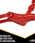 Badass Heavy Duty Lever Load Binder For 516 Inch Grade 70 Chain With 5400 Lbs Working Load Limit And 16200 Lbs Break Strength, red drop forged steel lever.