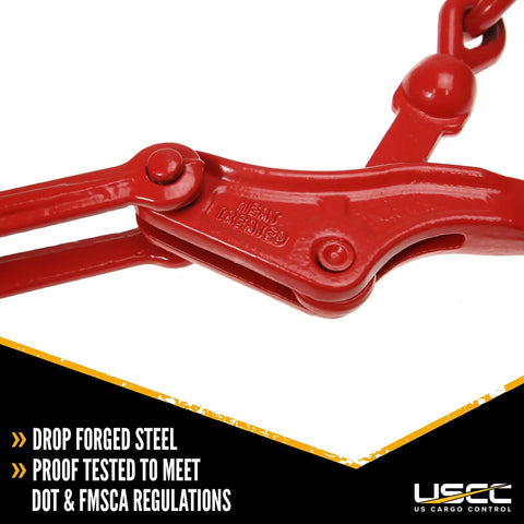 Badass Heavy Duty Lever Load Binder For 516 Inch Grade 70 Chain With 5400 Lbs Working Load Limit And 16200 Lbs Break Strength, red drop forged steel lever.