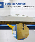 Close-up of bending cutter on 1.5x1300 Manual Press Brake 51-Inch 16-Gauge Capacity Heavy-Duty Box And Pan Brake in industrial setting
