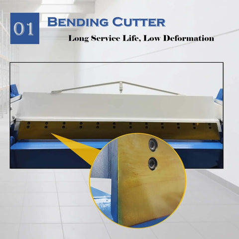 Close-up of bending cutter on 1.5x1300 Manual Press Brake 51-Inch 16-Gauge Capacity Heavy-Duty Box And Pan Brake in industrial setting