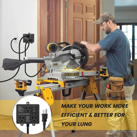 Automatic Vacuum Switch With Dual Power Outlets And Smart Delay Timer Kicks In Smooth to dodge breaker tripping in use with a table saw.