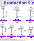 Hella Secure M4 Knurled Thumb Screws Assortment Kit With Nickel Plated Flat Heads in six sizes and dimensions displayed.