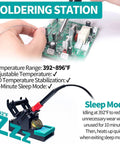 Soldering circuit board with 2-In-1 Soldering Station With Built-In Fume Extractor And 110W Iron, temperature details displayed