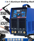 4 in 1 aluminum welding machine with TIG, cut, and MMA functions, featuring large LED display and remote pedal control