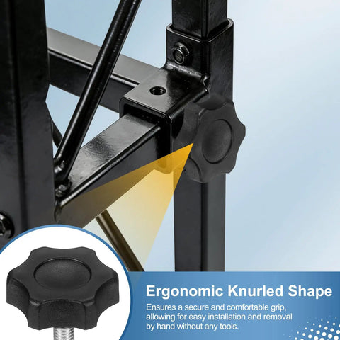 Solid Star Knob Handles M8 Metric Thread With Killer Grip For Quick Bench Setup And Woodworking Jigs Easy Hand Tightening Built Tough Clamping Screws Gear Upgrade Two Piece Set In Matte Black, ergonomic design shown.