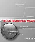 Detail view of Fire Extinguisher Inside Sticker Sign 4 Pack 9 By 1.7 Inch Laminated Vinyl Peel And Stick Indoor And Outdoor Weatherproof UV Resistant
