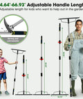 Heavy Duty Garden Rake For Leaves And Grass Care With A 17 Tine Metal Head And Adjustable Stainless Steel Handle shown with adjustable height