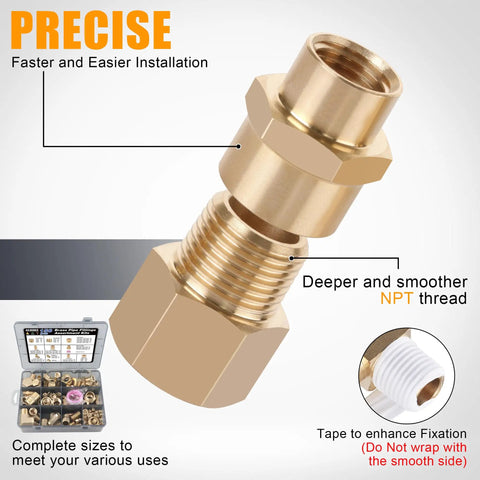 Brass Pipe Fittings Kit 262 Pieces With 156 Piece Plus 106 Piece Sets NPT adapters and installation details