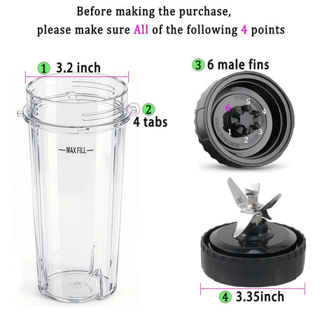 Upgrade 3.35 Inch 6 Fin Male Blender Blade Replacement For Popular Countertop Blenders Fits BL660 BL740 BL770 BL780 And Similar Models