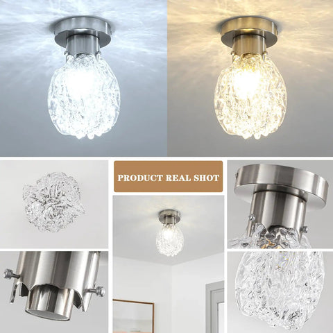 Crystal Chandelier 4 Light Flush Mount Ceiling Light Fixture With G9 Socket, 11.8-inch Diameter, in modern home settings.