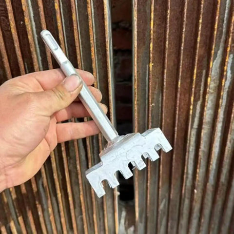 Hand holding Square Hole Cutter Kit For 86-Type Electrical Junction Boxes against wall, tools for concrete wall punch.