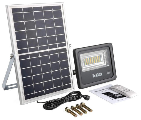 Spot Lighting 30W 1000 Lumens Led Solar Powered Flood Lights with Rf R,，，, solar panel, light, remote control, installation accessories.