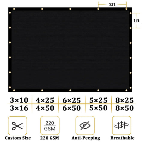 Heavy Duty Fence Privacy Screen 4 Ft By 50 Ft Outdoor Shade Net Cover with brass grommets, 98 percent blockage, 220 GSM UV protected HDPE
