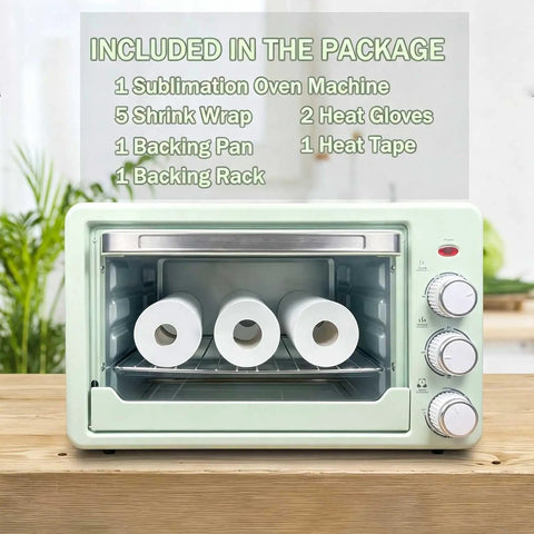 22 Liter Sublimation Oven For Crafting Mugs Tumblers Water Bottles With 110 Volt 1500 Watt Convection Heating, showcasing included accessories.