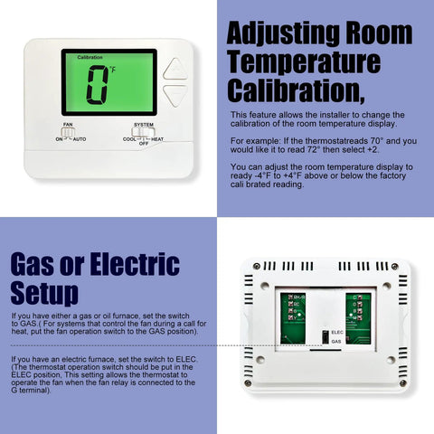 No Frills Manual Thermostat For Home With 1 Heat 1 Cool Non Programmable Control Green Backlight Easy Dial Temperature Adjustment Ideal For Conventional Systems And Simple Climate Comfort displayed on screen and back panel