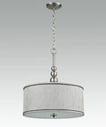 Modern 3 Light Kitchen Chandelier in Brushed Nickel With Drum Shade Gauze Etamine Hanging Pendant Light, linen shade.