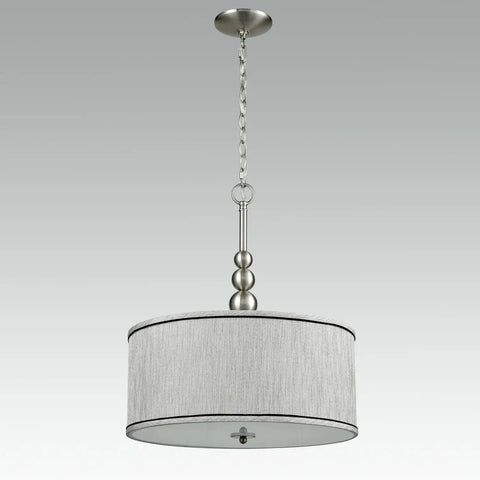 Modern 3 Light Kitchen Chandelier in Brushed Nickel With Drum Shade Gauze Etamine Hanging Pendant Light, linen shade.