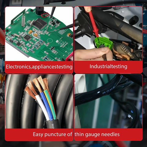 4 Pack 2mm Extended Needle Test Probes 600V 10A Insulation Piercing Tips in electronics and industrial testing scenarios