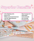 Stack of Boho Poly Mailers 10x13 Inch 100 Pack Bundle for Small Businesses with floral and geometric designs and benefits list