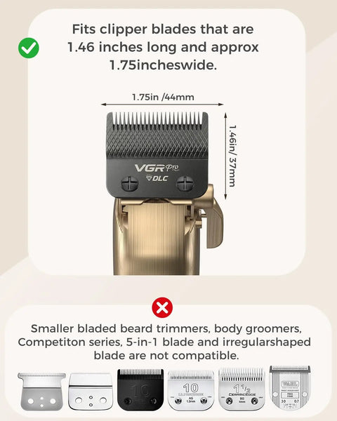 Color Coded Hair Clipper Guard Set With Ten Size Attachments From One Sixteenth Inch To One Inch Includes Two Ear Taper Combs Replacement Barber Guards Compatible With Most Clippers Great For Precise Fades And Versatile Home Grooming shown with compatible blade dimensions