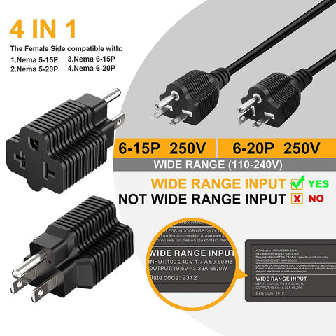 All In One NEMA Power Adapter Plug And Play Converts 125V 15A Household To 250V 20A 4-in-1 adapter with multiple plug types
