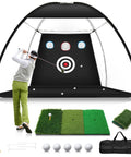 Home Golf Net 10x7ft Set With Foldable Tri Turf Mat And Training Target For Backyard Driving Chipping Practice Including Accessories