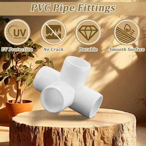 12 Pack 1 Inch PVC Fittings 4 Way Cross For Sch40 PVC Pipe Furniture Grade displayed on a wooden surface