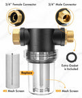 Inline Garden Hose Filter Attachment With One Hundred Mesh And Forty Mesh Screens Includes Two O Rings Three Quarters Inch Inlet Adapter