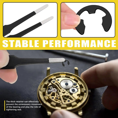 Black E Clip Assortment Kit With 14 Sizes External Retaining Rings 1.5mm To 22mm 211 Pieces Includes Tweezers and Storage Box