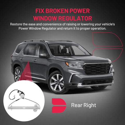 Power Window Regulator With Motor Rear Right for 2003 to 2008 Honda Pilot Replacement, installed view on a vehicle.