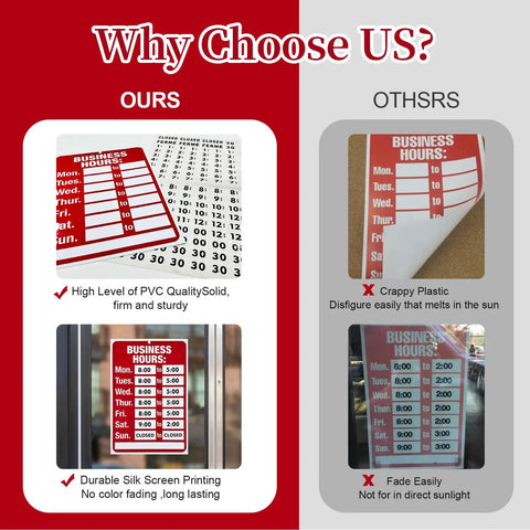 Comparison of Go To Open And Closed Sign Kit With Changeable Letters And Numbers For Glass Doors Red Business Hours Display