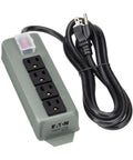 Rugged Four Outlet Heavy Duty Power Strip With Metal Housing Mountable For Wall Or Under Desk Use 6Ft Cord On Off Switch Cover Industrial Garage Workshop Grade UL603CB-6.