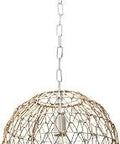 Alaina Coastal Paper Rope Pendant Light With Natural And Antique White Finish, hanging sphere on white metal chain