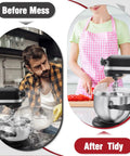 "Before and after using Pouring Shield Splash Guard for 6-7 Qt Tilt-Head Stand Mixer with Stainless Steel Bowl for mess-free use"