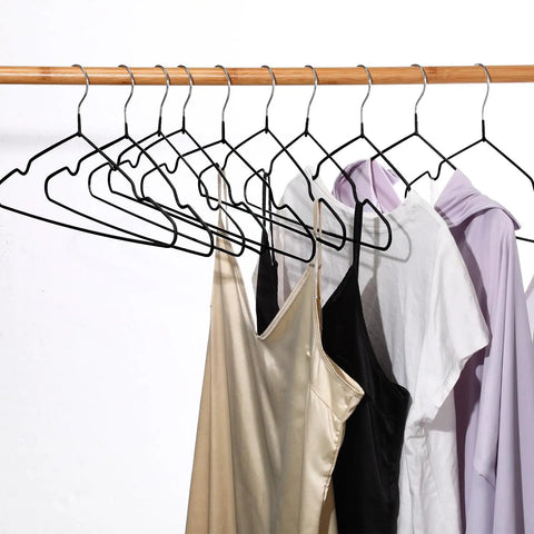 100 Pack Non Slip Metal Hangers For Clothes Dope Space Saving Triangle Design 15.7 Inch holding dresses and shirts