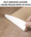 Peeling back the self adhesive leather repair tape for easy application on furniture and car seats.