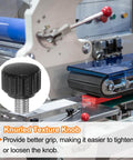 Heavy Duty Knurled Clamping Knobs 10 Pack Thumb Screws M6 X 16mm With Matte Black Plastic Heads shown on machinery