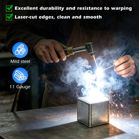 Person demonstrating welding with Welding Practice Kit With 40 Mild Steel Coupons And A Welding Magnet For MIG TIG Stick Arc Welding.