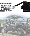 CDI Ignitor Box Replacement For Kawasaki Mule FD Series And John Deere LX And 300 Series Tractors shown above a mower.
