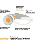 60mm Rotary Cutter With Ergonomic Loop Grip For Fabric Pro Grade Titanium Blade For Thick Materials Easy Safe Blade Change Comfortable Handle