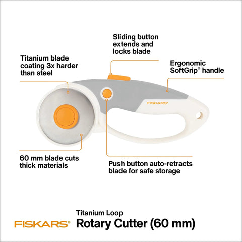 60mm Rotary Cutter With Ergonomic Loop Grip For Fabric Pro Grade Titanium Blade For Thick Materials Easy Safe Blade Change Comfortable Handle