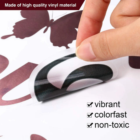 Close-up of hand peeling Kitchen Wall Decal Set Of 3 Quote Sticker Sheets for Dining Room Decor, showcasing vinyl material.