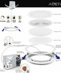Diagram of 12 Pack 4 Inch Ultra Thin LED Recessed Ceiling Lights With Junction Box Dimmable Canless Wafer Downlights 5000K Daylight showing components