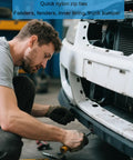 Mechanic using Heavy Duty Nylon Cable Tie Set For Everyday Fixes Self Locking Zip Ties With Universal Buckles on car bumper