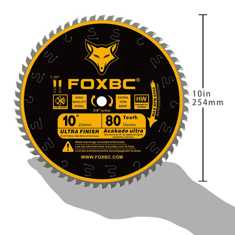 10 Inch 80 Tooth Pro Grade Ultra Finish Table Saw Blade With Five Eighths Inch Arbor, 0.098 Inch Kerf, ATB Grind, Tungsten Carbide