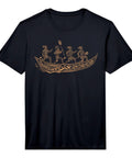 Outrigger Canoe Hawaiian Tee With Tribal Polynesian Art Polynesian Canoe Graphic Shirt For Ocean Lovers Fishermen And Adventure Seekers Aloha Vibe Dope Tee For Men with golden canoe design on black