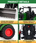 Remote Control Tractor Toy One Twenty Fourth Scale For Kids Ages 3 To 9 with close-up details of wheels, scoop, and cockpit