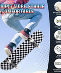 Beginner Friendly 31x8 Skateboard Deck With Double Kick And 7 Layer Canadian Maple, Checkerboard Style, mid-air trick shot