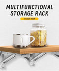 Wooden shelf with heavy duty 8 inch folding shelf brackets set of 6 for wall mounted shelves benches and tables with mugs and jars.