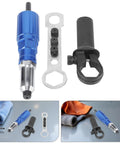 Electric Rivet Nut Tool Adapter Kit with aluminum alloy converter head and plastic case for metalwork and furniture assembly